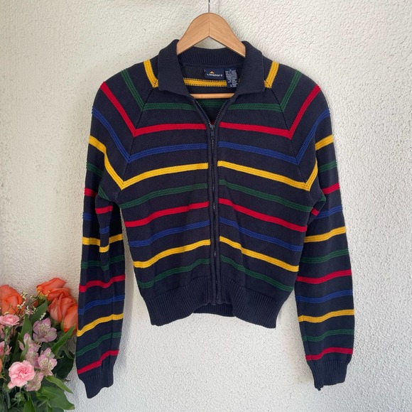 Liz Claiborne Jackets & Blazers - Vintage 90s Navy Knit stripe sweater zip up by LizSport